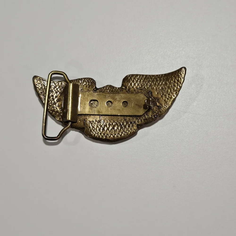 Vintage 1970s Kawasaki Motorcycles Brass Belt Buckle Wings Logo Design